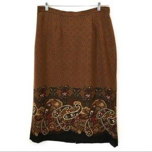 Notations Brown Paisley Long Skirt 1X